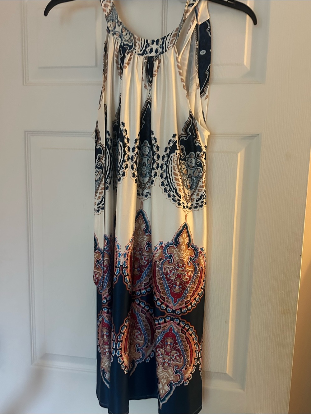 Sleeveless Paisley Print Dress - Cream & Navy